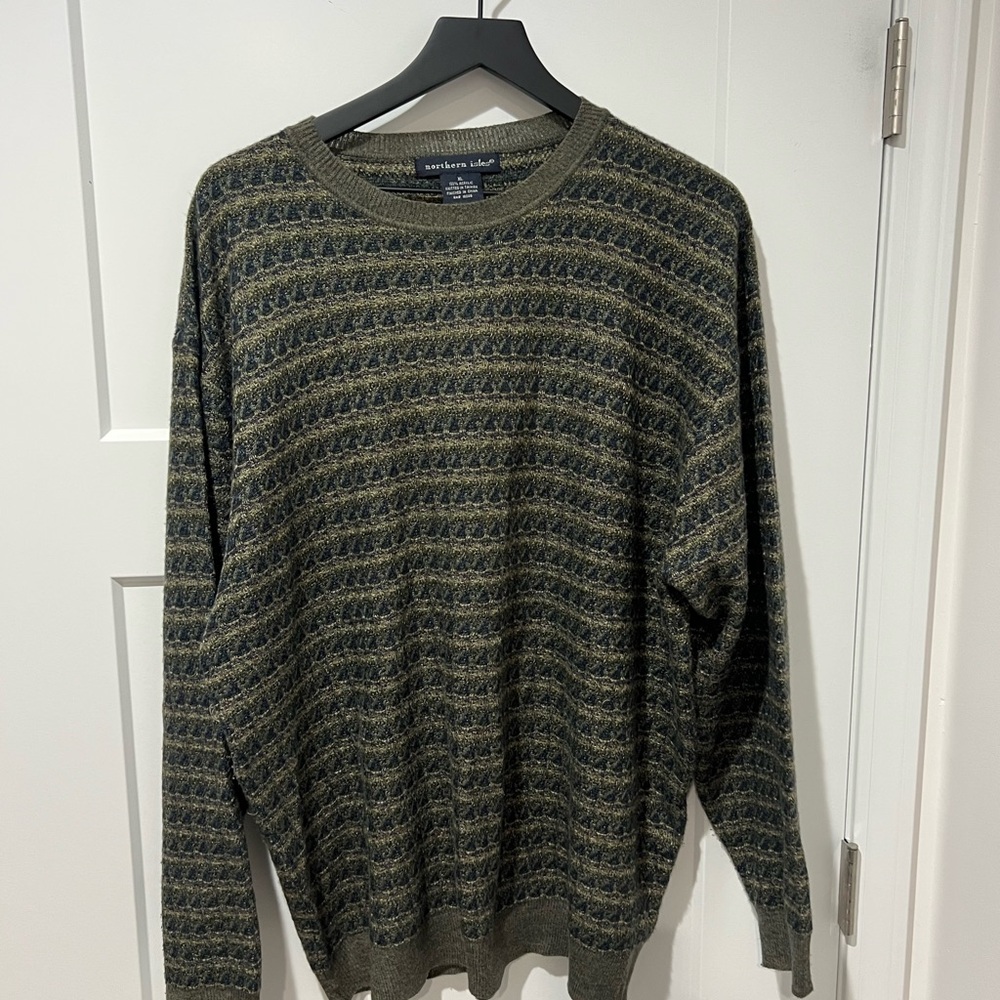 Northern Isles Men's Olive Patterned Crewneck Sweater Size XL